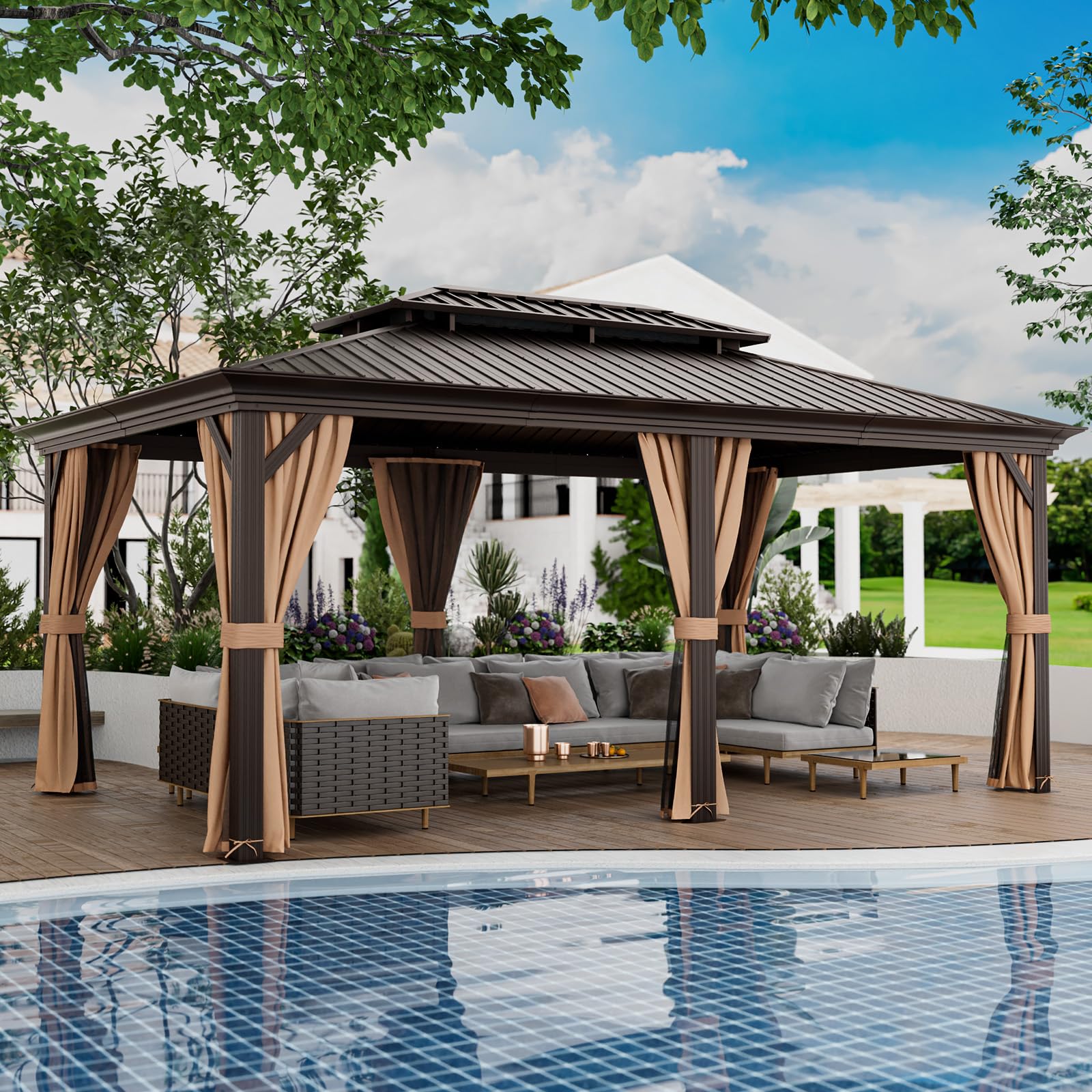 Tangkula 12x20 Ft Hardtop Double-Roof Patio Gazebo